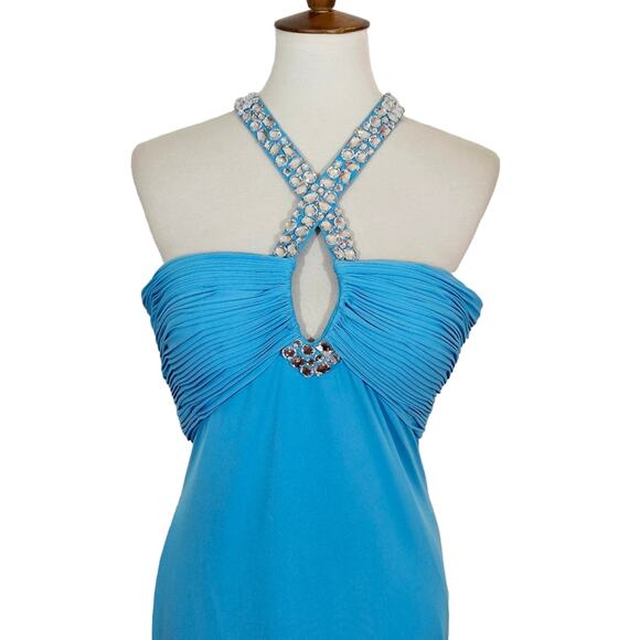 Scala Blue Crisscross Bejeweled Gown - Picture 3 of 7